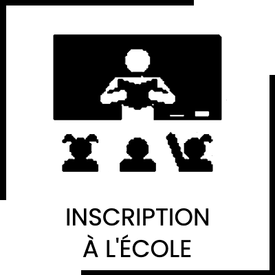 Ce bouton avec le logo d'une classe avec des enfants et leur professeur et contenant les mots inscription à l'école, renvoie vers le formulaire de demande d'inscription à l'école de ce site